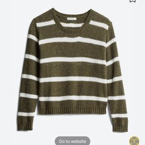 Women's, Crop Sweater, Army Green and White Striped , Size. Lg. NEW